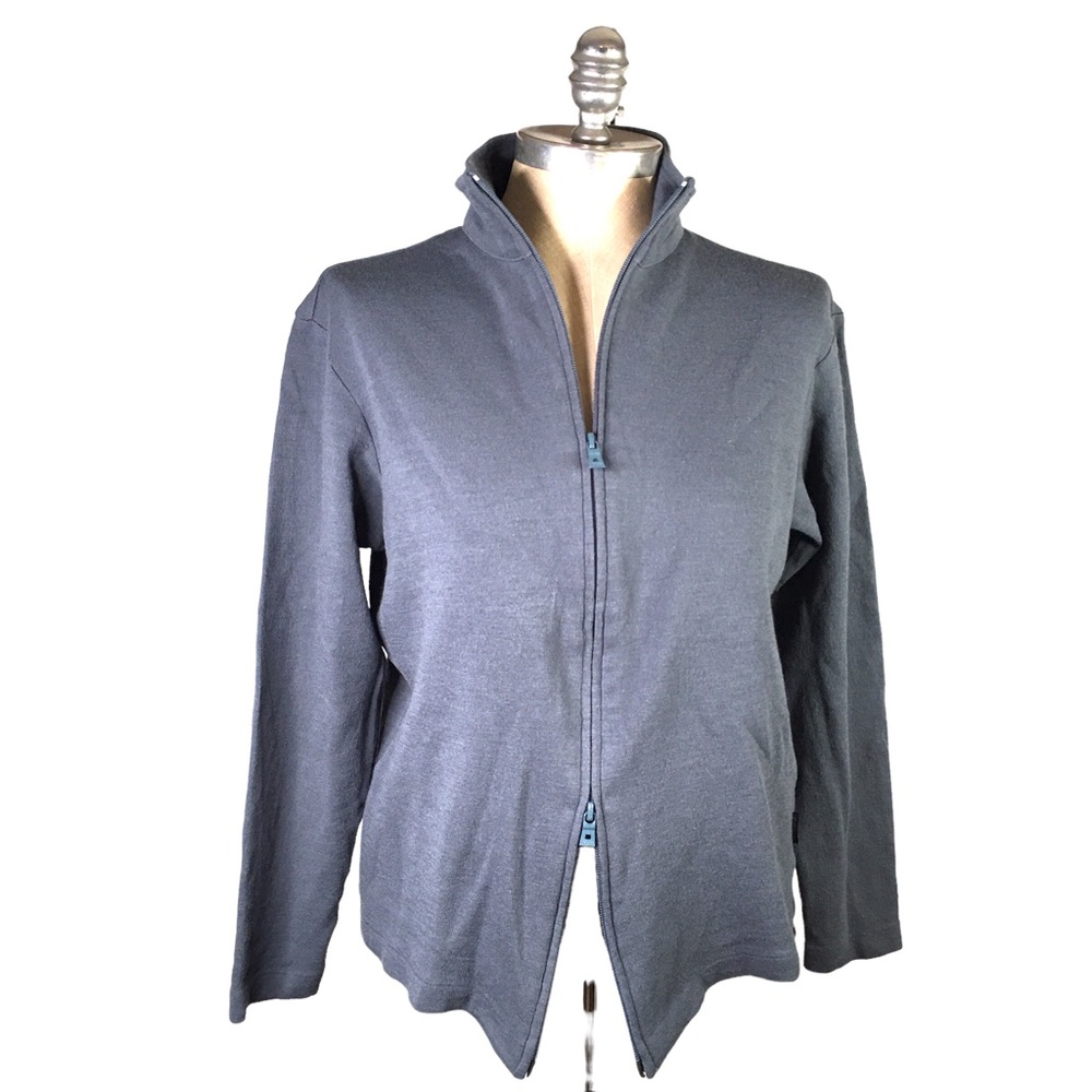 Hugo Boss Womens Large Gray Full Zip 100% Wool Sporty Utility Jacket Blazer SOFT